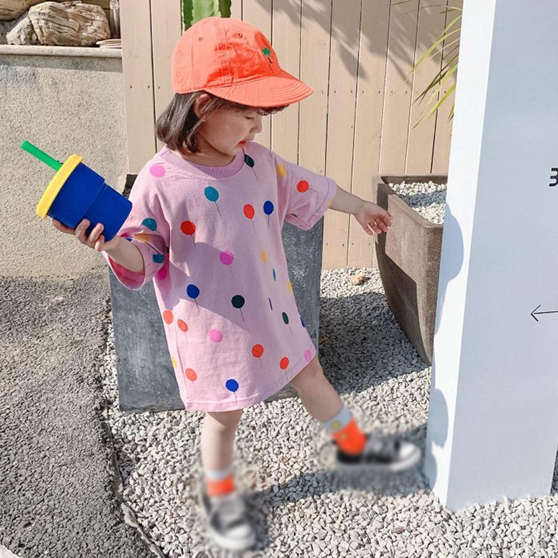 Детское платье-футболка с принтом в горошек Платье-рубашка с короткими рукавами