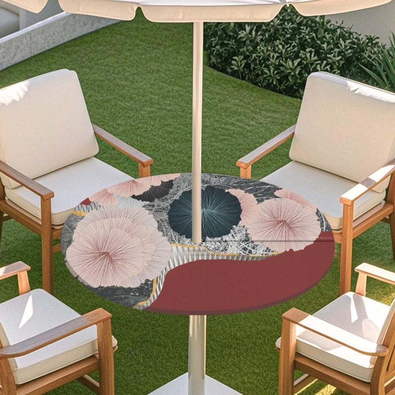 Outdoor Round Table Cover With Umbrella Hole Elastic Edge Waterproof Patio Dining Tablecloth Garden Terrace