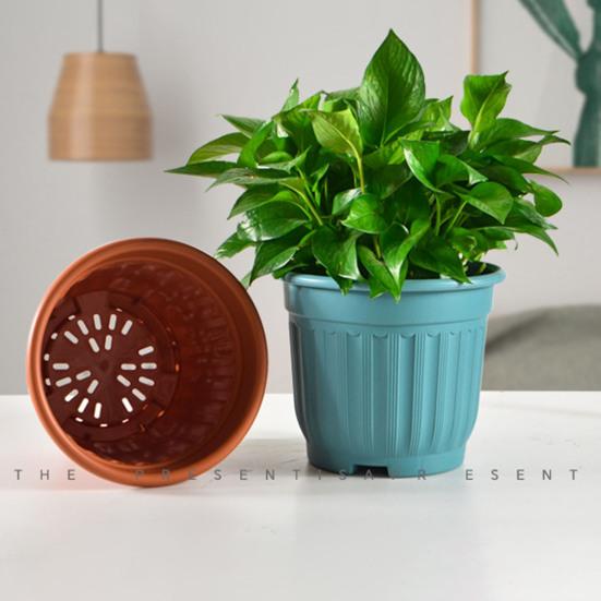 Большой цветочный горшок с блюдцем, однотонный цветочный горшок с дренажным отверстием, садовый цветочный горшок для роз, орхидей, суккулентов, трав