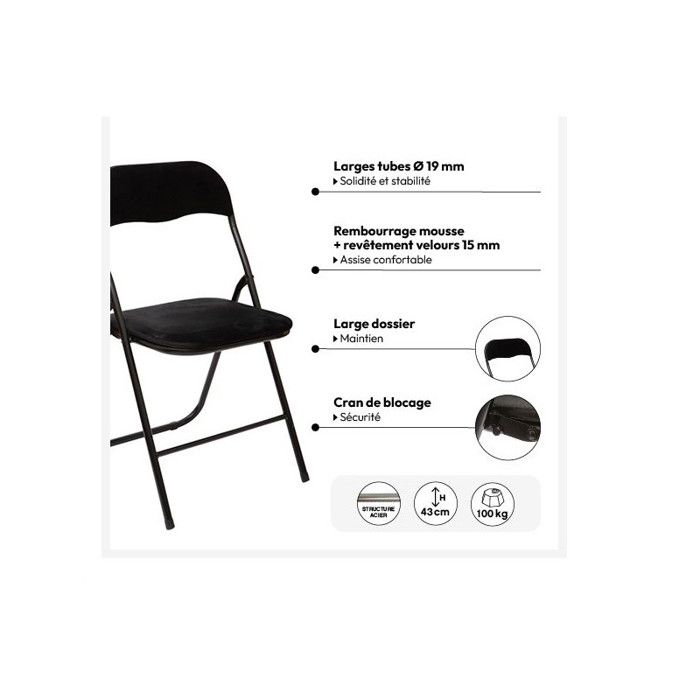 Lot de 2 chaises pliante en velours "Easy" Atmosphera - Noir