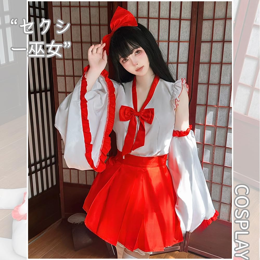 Косплей святыни Красный Белый x Красный Демон Лисица святыни Цельный японский стиль кимоно Лолита оборка повседневный костюм на Хэллоуин милый костюм