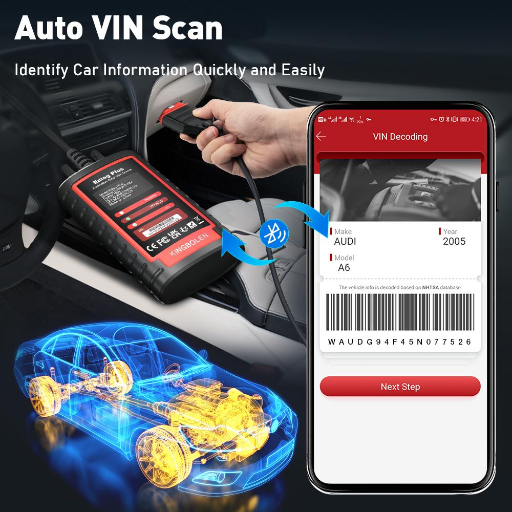 KINGBOLEN EDIAG Plus Универсальный OBD2 Диагностический Сканер, Интеллектуальный Инструмент Сканирования с Протоколом CAN-FD, 15+ Сбросов, Кодирование ЭБУ