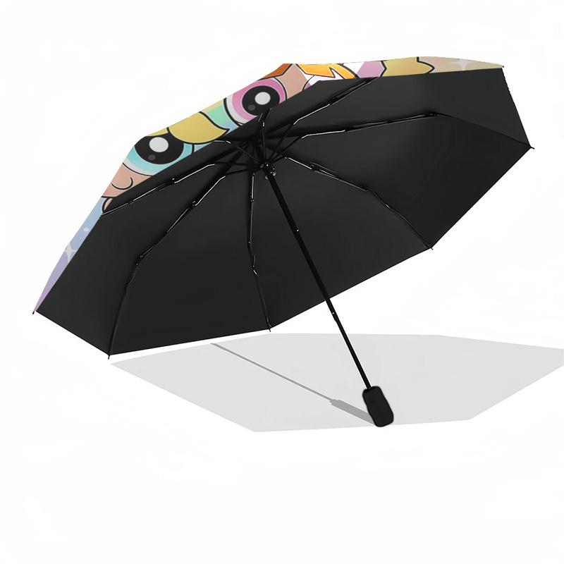 1pc Powerpuff Girls Automatic Opening Umbrella - Portable Tri-Fold Design with 8-Bone Iron Frame, Outdoor Umbrella for Fans, Travelers, Daily Use, Gif