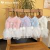 Korean Pink Blue Purple Beige Pet Dog Clothes Fashion Cute Bow Lace Mesh Bow Princess Dress For Small Medium Dog Puppy Skirts