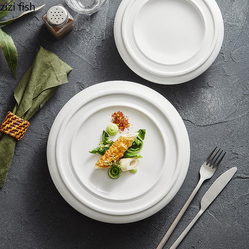 Pure White High Legged Ceramic Dining Plate Dessert Plate Sushi Salmon Plate Restaurant Molecular Cooking Creative Tableware