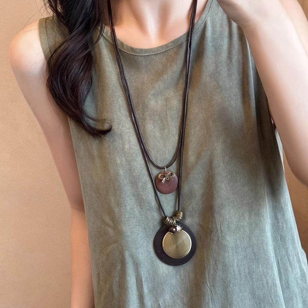Geometric Bohemian Style Choker Wood Long Sweater Chain Ethnic Style Necklace Jewelry Accessories