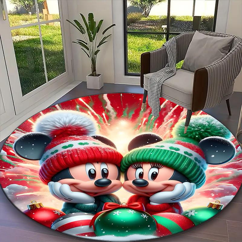 Black And White Mickey Pattern Print Round Rug, Multi-functional Office Chair Sofa Carpet, Easy Clean Carpet for Home and Living Spaces