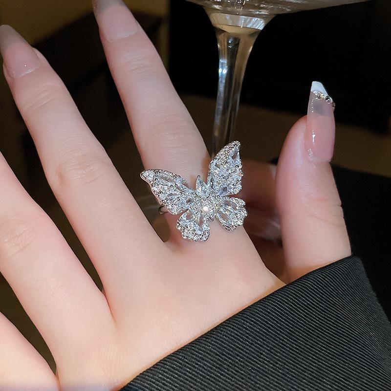 Luxury Zircon Sparkling Diamond Spirit Serpentine Ring Silver Open Ring High Quality Texture Simple and Versatile Trendy Cool Handmade for Women