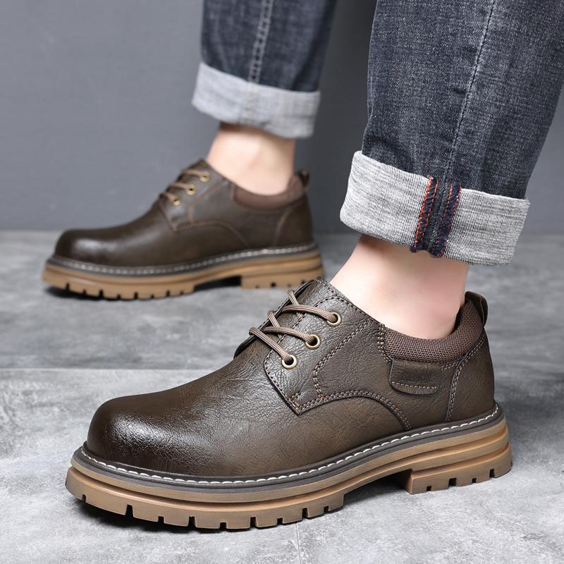 Модные мужские кожаные туфли с круглым носком. Высококачественные повседневные и универсальные туфли для вечеринок, отдыха на природе, деловые туфли на толстой подошве.