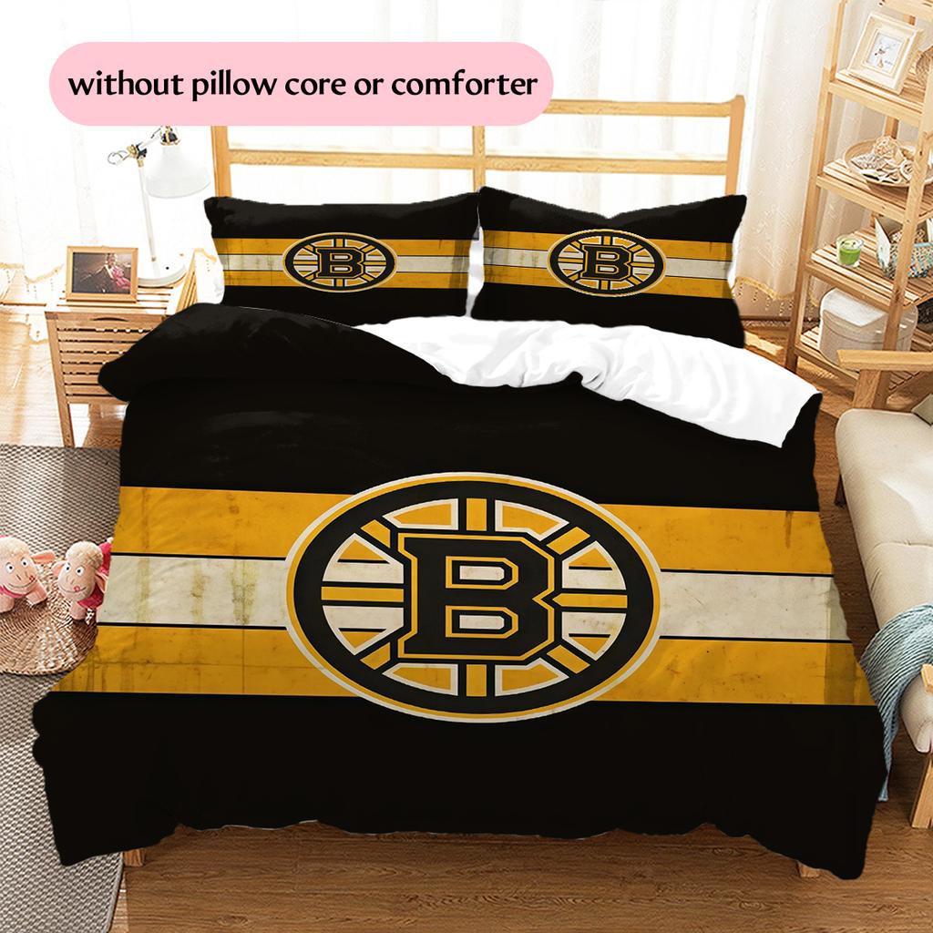 Boston Bruins2 Pattern Bedding Quilt Set  Home Decoration  Gift (1 * duvet cover + 2 * pillowcase  without core)