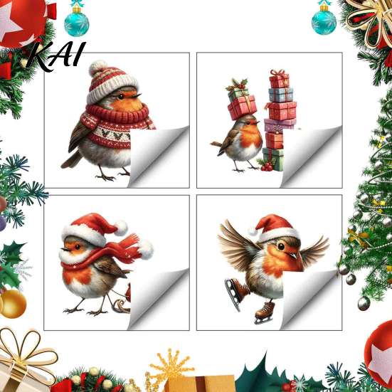 Creative Holiday Interior Decor Christmas Window Static Sticker, Decorative Reusable Redbreast Decal, PVC Festive Xmas Party Glass Art Cling for Home