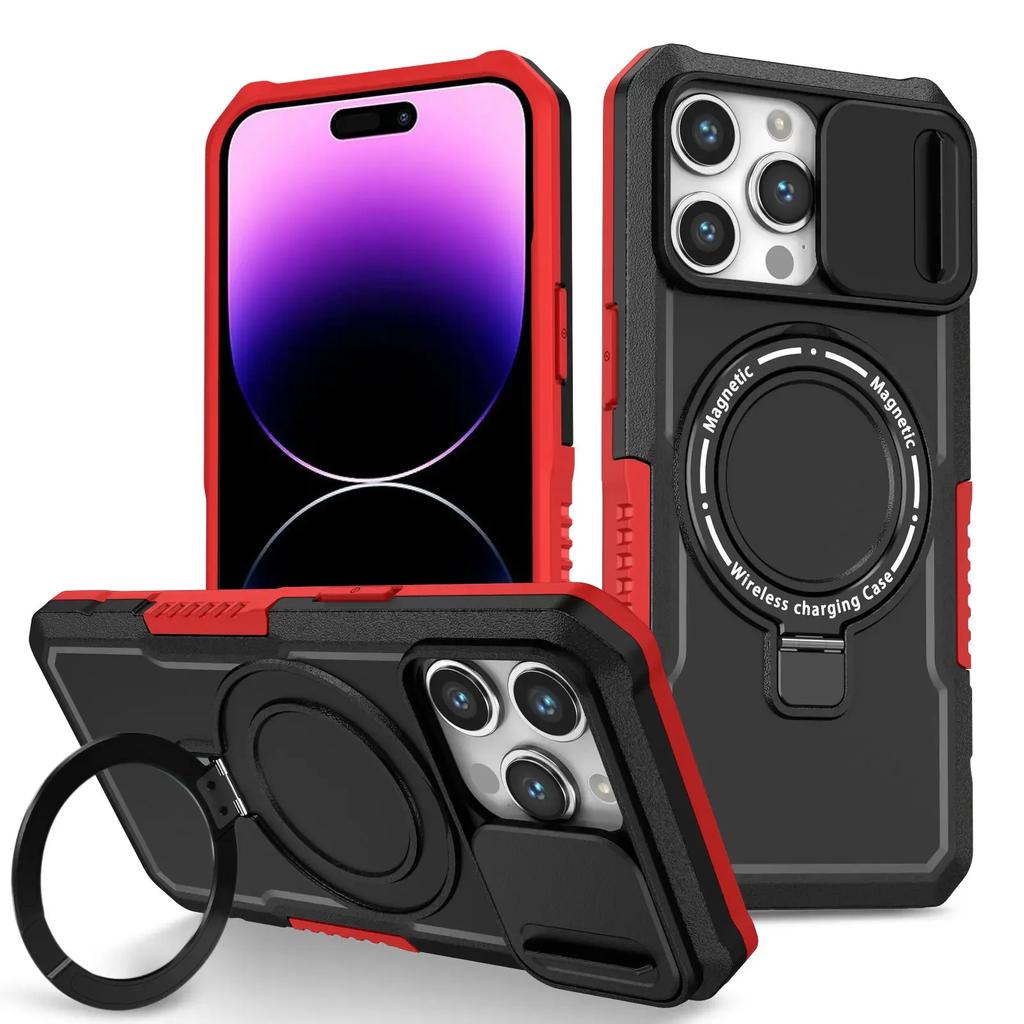 Чехол-подставка для iPhone 15 14 Pro Max Plus Сдвижная крышка камеры с невидимой подставкой Военная защита от падений Прочный магнитный чехол