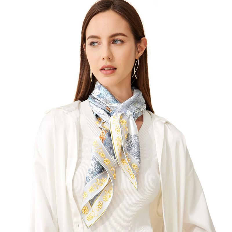 Original Design 100% Silk Scarf 110x110cm Heavyweight 18 Momme Double-sided Printed Square Women