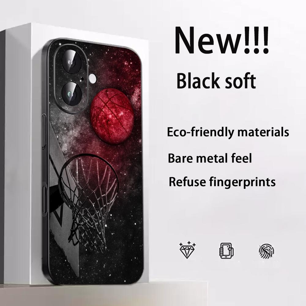 Суперкрутой дизайн с баскетболом Чехол для телефона Для iPhone 17 16 и 15 14 13 12 Plus Mini Pro Max Мягкий черный Ударопрочный чехол