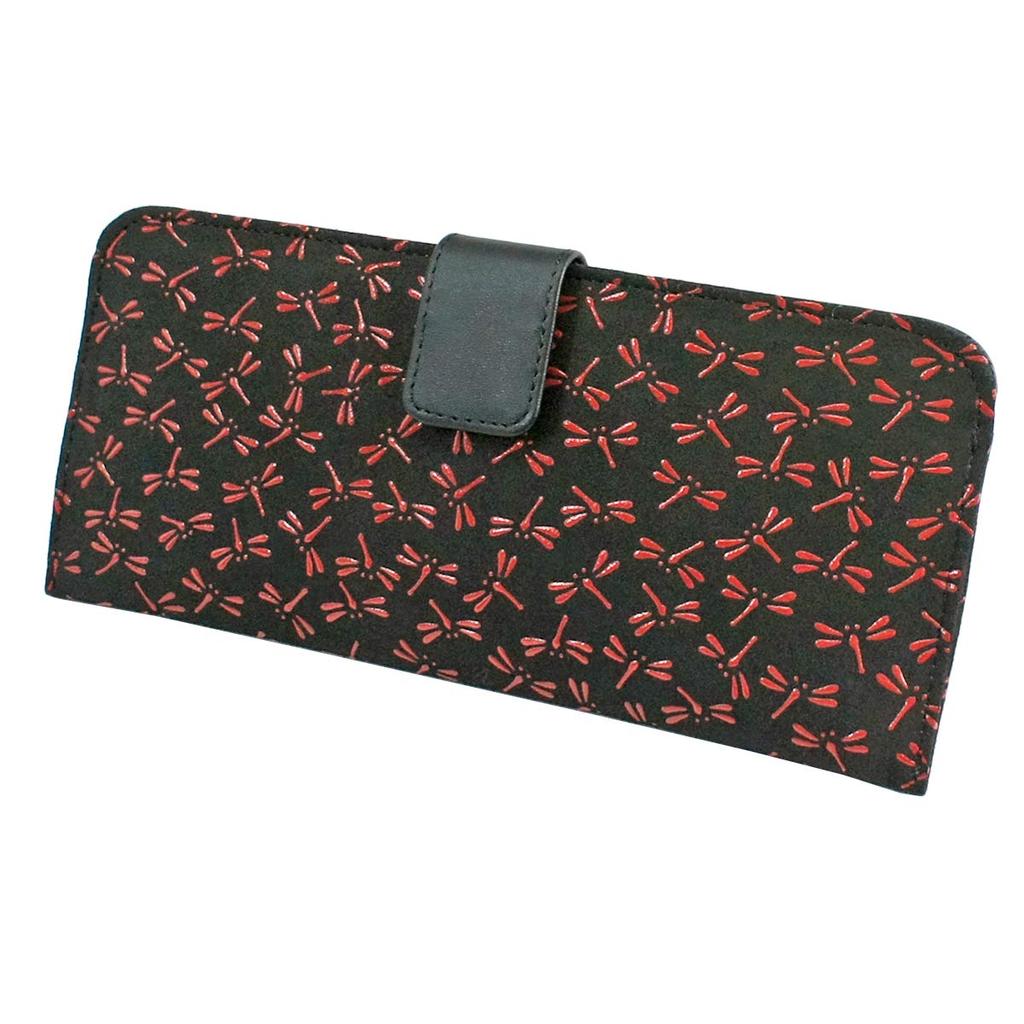 Inden Long Wallet Bundle L Тонкая оленья кожа черного цвета с красным лаком Узор стрекозы [Indenya] 2107-21-008