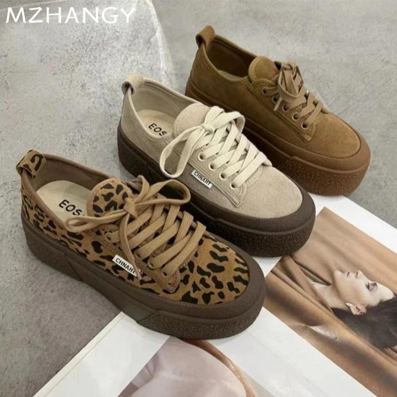 Леопардовые женские кроссовки на платформе из парусины, осенняя повседневная спортивная обувь для женщин 2024 года, модные туфли-лоферы, новое платье Mujer Zapatos