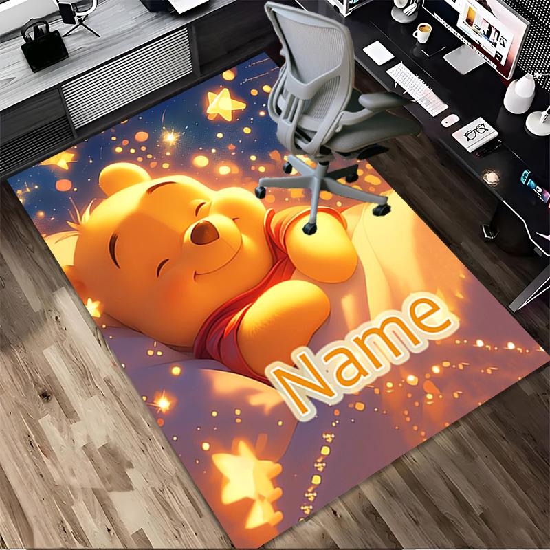 Personalized Name Pooh Bear Art Living Room Non-Slip Area Rug Soft Carpet for Bedroom Kids Playroom Sofa Office Home Decor Doormat