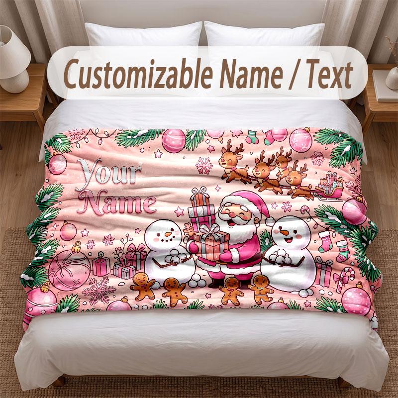 Christmas Theme Soft Blanket Personalized Custom Name Text Print Warm Blanket Home Sofa Bedroom Decor