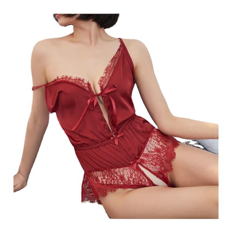 Beautiful yarn, sexy, charming and tempting, transparent lace, neck hanging, shapewear, backless sex underwear, women's summer
