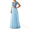 Women Neck Lace Chiffon Ball Evening Dress With Split