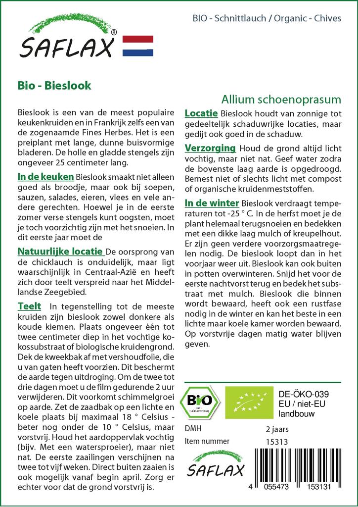 SAFLAX Сад в сумке - Органический - Зеленый лук - 250 семян - С субстратом в подходящей устойчивой сумке - Allium schoenoprasum