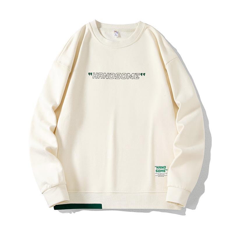 Men's Spring and Autumn Long Sleeve Round Neck Pullover Letter Printed Long Sleeve Breathable Standing Collar Long Sleeve