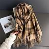 Fashion Korea Styles Luxury Stripe Winter Women Scarf Imitation Cashmere Thick Warm Pashmina Shawl Wraps Tassel Echarpe