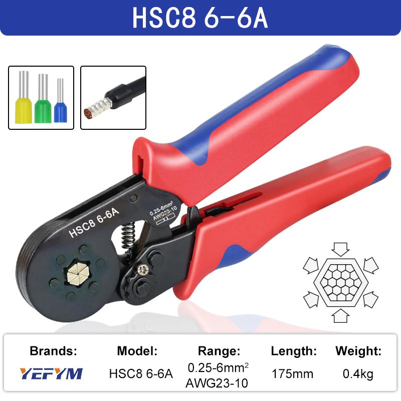 Инструменты для обжима клещи для электрических трубчатых клемм HSC8 10S 0,25–10 мм2 6–4B/6–6 0,25–6 мм2