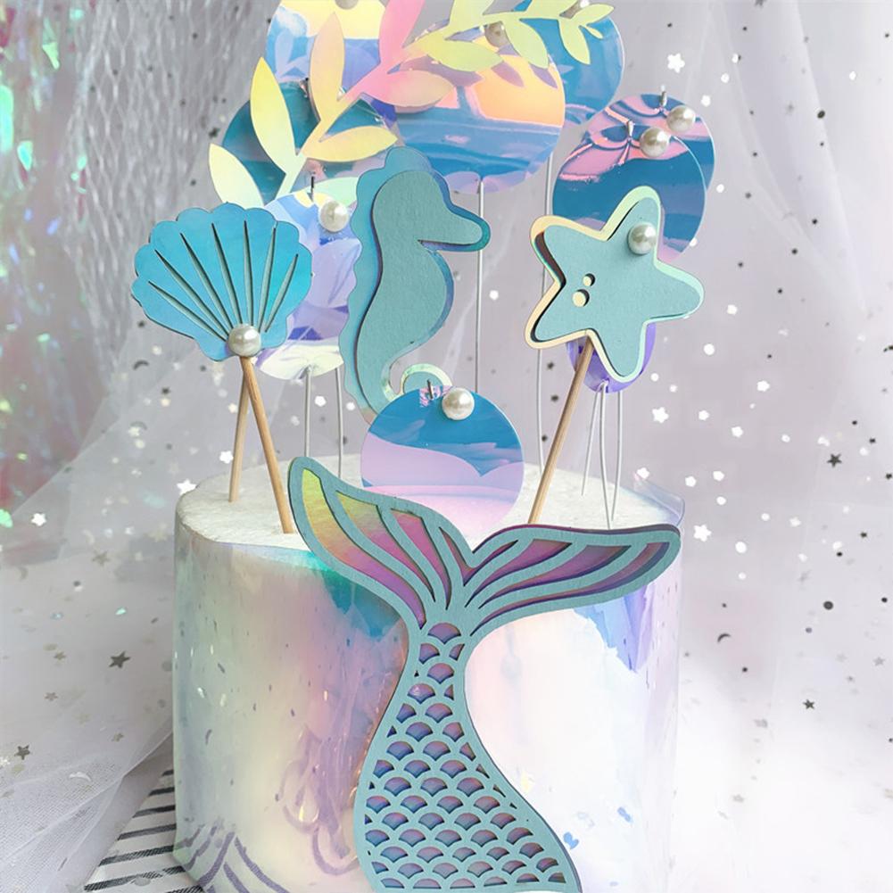 Colorful Paper Cake Topper Set Beautiful Practical Ocean Style Baking Cake Decoration Card Multipurpose Dessert Ornaments