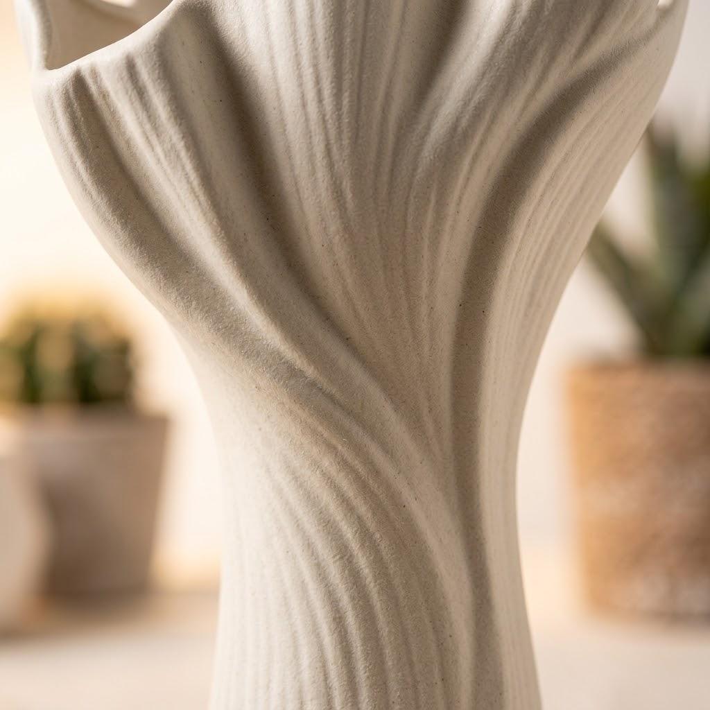 Modern Ceramic Vase, Minimalist Textured Off-White Flower Vase for Home Decor, 8.8 Inch Height