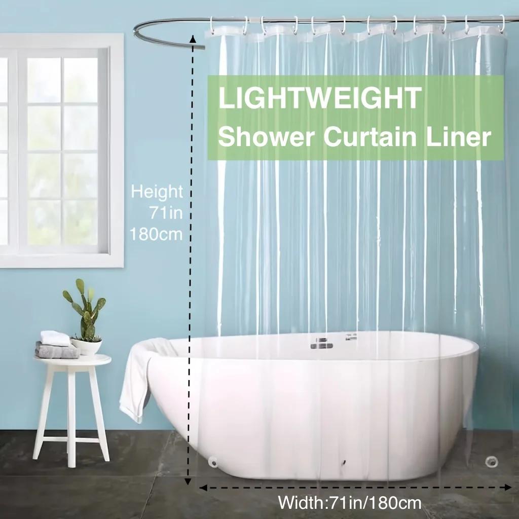 1 шт. Прозрачная шторка для душа с металлическими люверсами и утяжеляющими магнитами, Легко протирается, Устойчива к плесени, Подходит для ванной комнаты