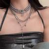 Crystal Inlaid Multi-Layer Pearls Necklace Multilayer Stacked Cross Clavicle Chain  Girls