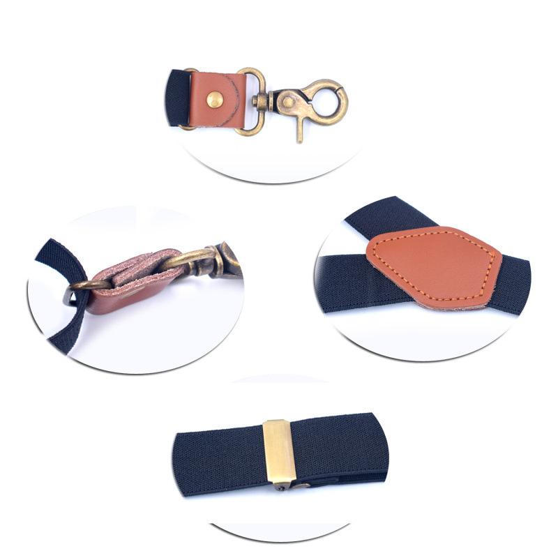 Винтажные коричневые полосатые бронзовые подтяжки с 3 крючками, ПУ кожаное звено, премиальная пряжка, гибкие мужские и женские подтяжки