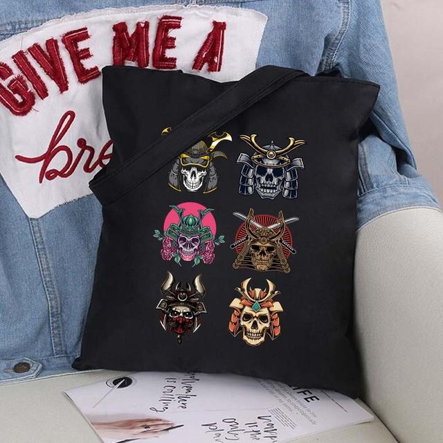 Сумка-шоппер из эко-холста, хлопка-шопера с мультяшными картинками, модная черная складная сумка с принтом, холщовая большая сумка