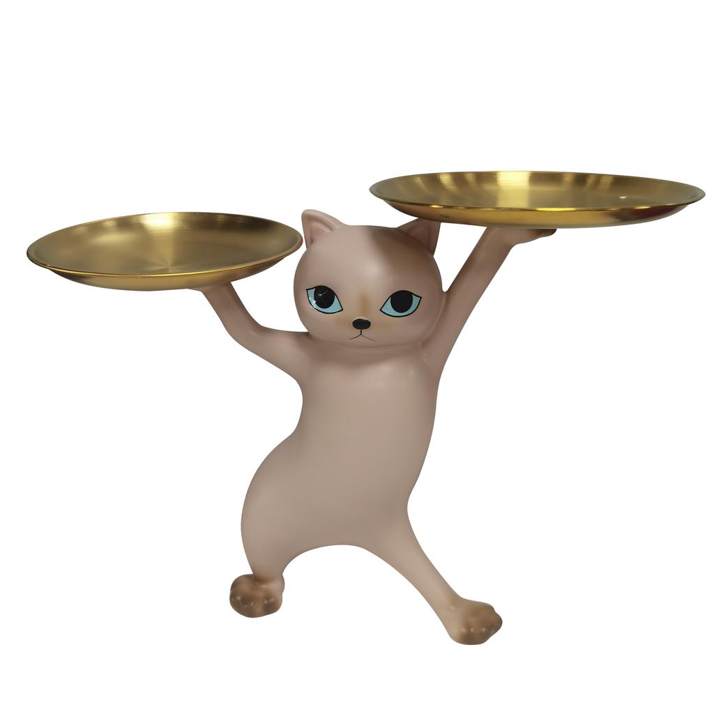 Resin Enchanting Cat Sculpture Organiser Art Crafts Kitten Jewelry Tray Statues Ornament Holiday Gifts for Living Room Office