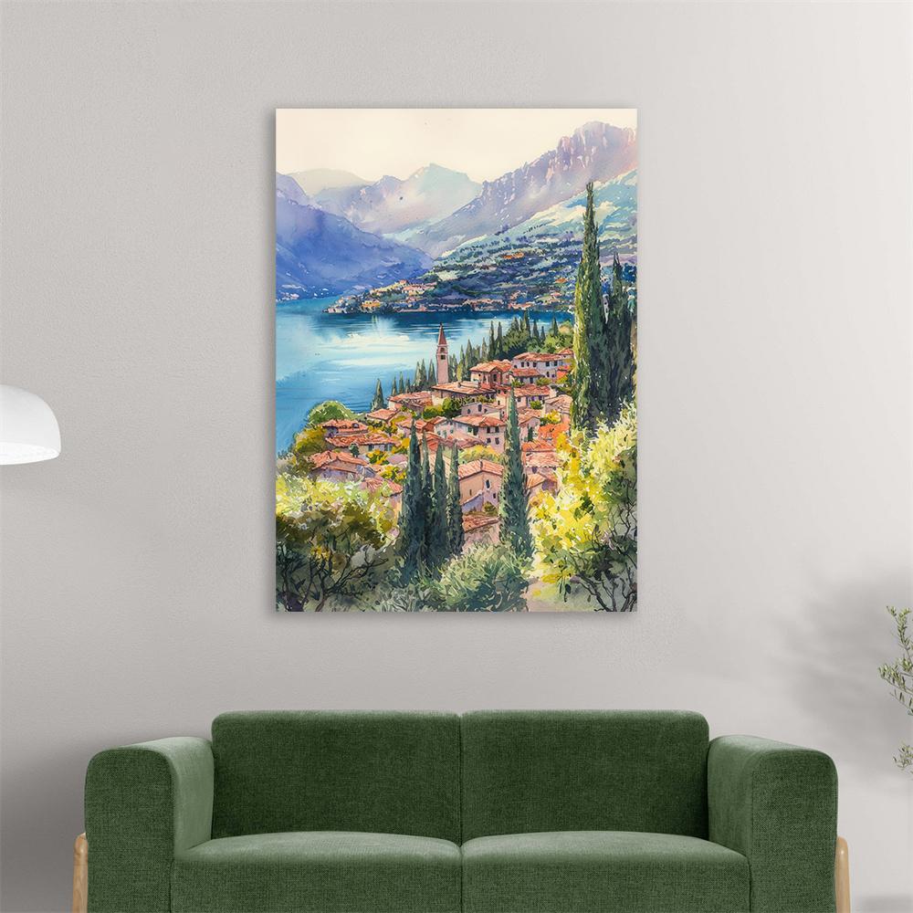 Lake Garda Watercolor Poster Lake Garda Travel Print Lake Garda Wall Art Lake Garda Landscape Painting Italy Vintage Bedroom Art