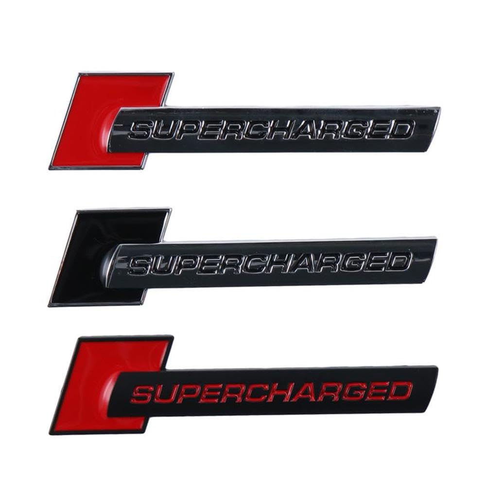 Qicarkey 3 Pcs Metal Supercharger Emblem 3D Logo Letter Auto Badge Decal Car Rear