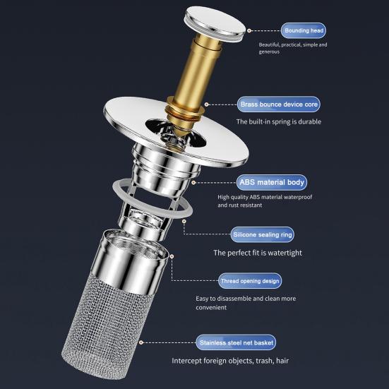 3/6Pcs Pop-up Sink Drain Filter Bathroom Sink Stopper Stainless Steel Filter Basket