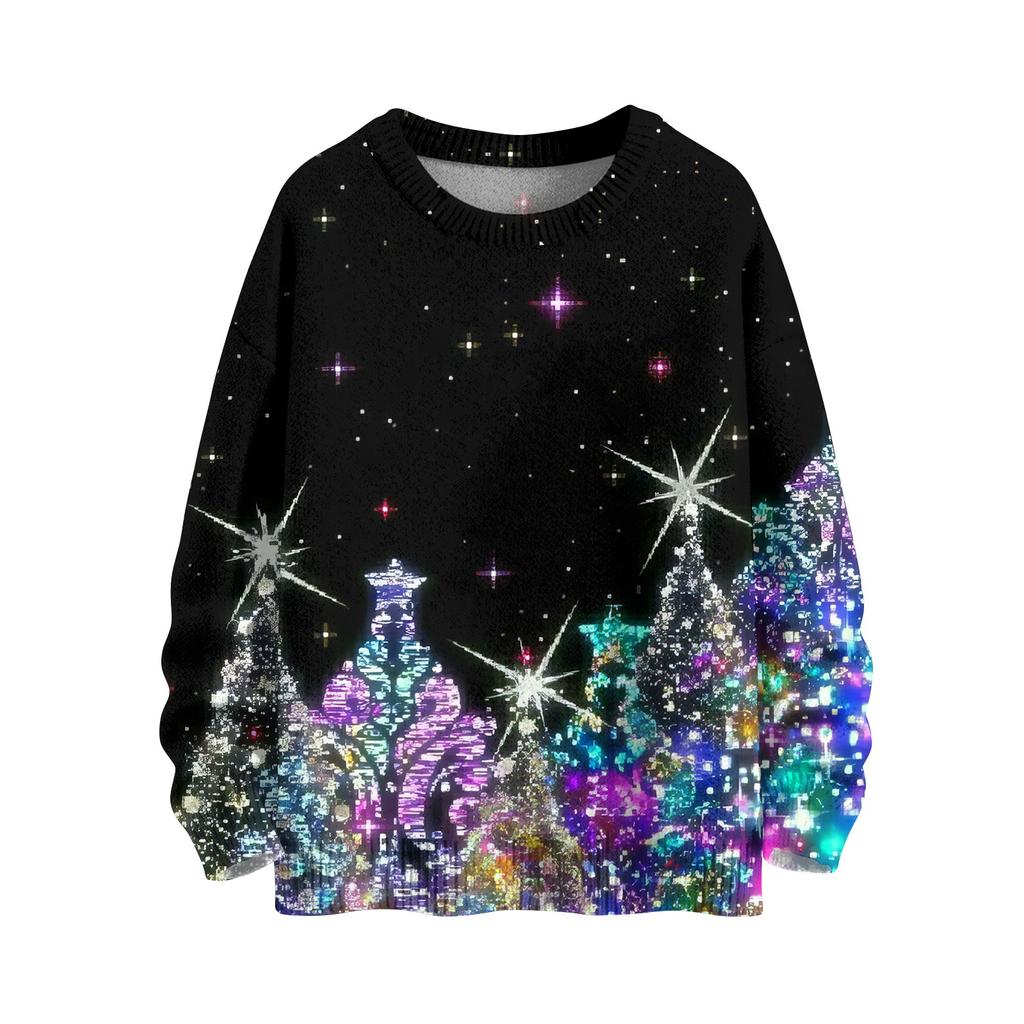 Рождественские толстовки для женщин Вязаный свитер Милая рубашка Осенний свитер с круглым вырезом Топы