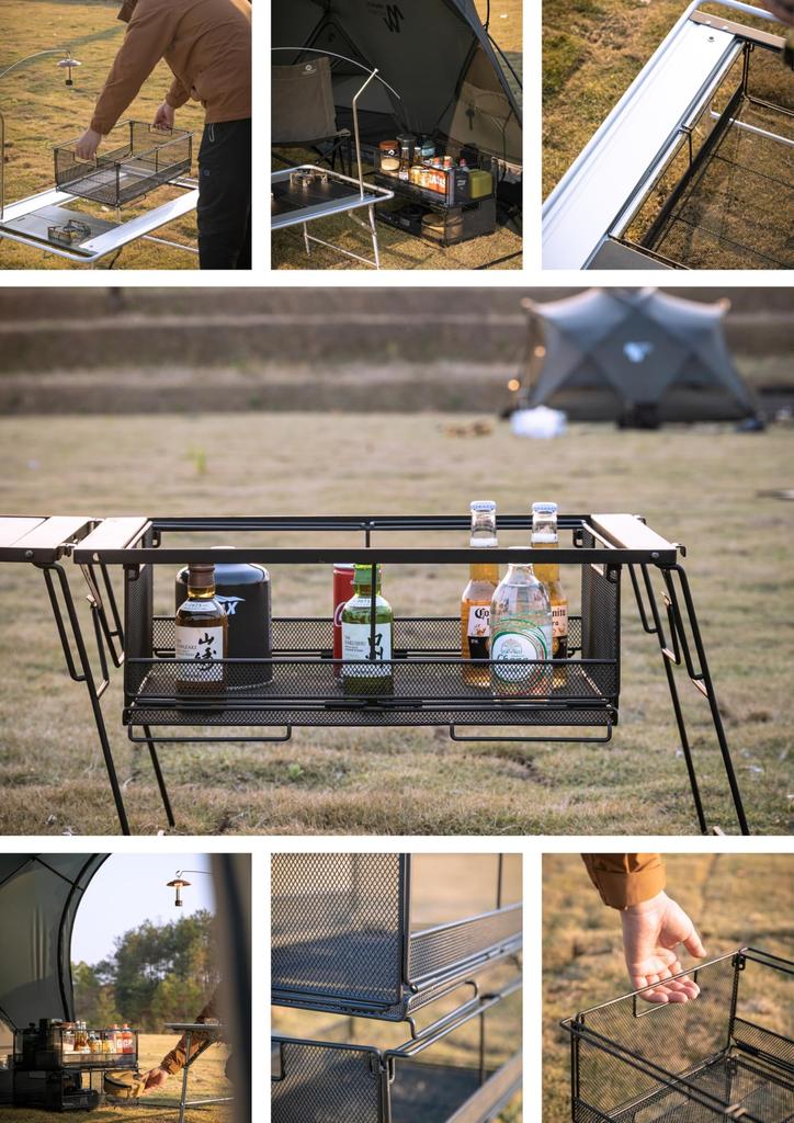 CAMPING MOON Bridge Table for IGT, 2-Unit Mesh Box, IGT Tray, Storage Box, Expanded Metal, Half Door, CK-51BK