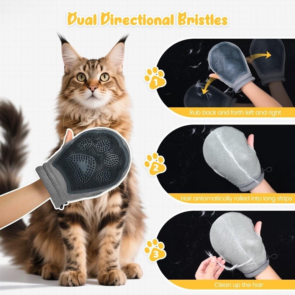 Double-sided Pet Hair Removal Glove Anti-Slip Effective Pet Detangling Mittens Soft Thumb Opening Design Cat Cleaning Brush