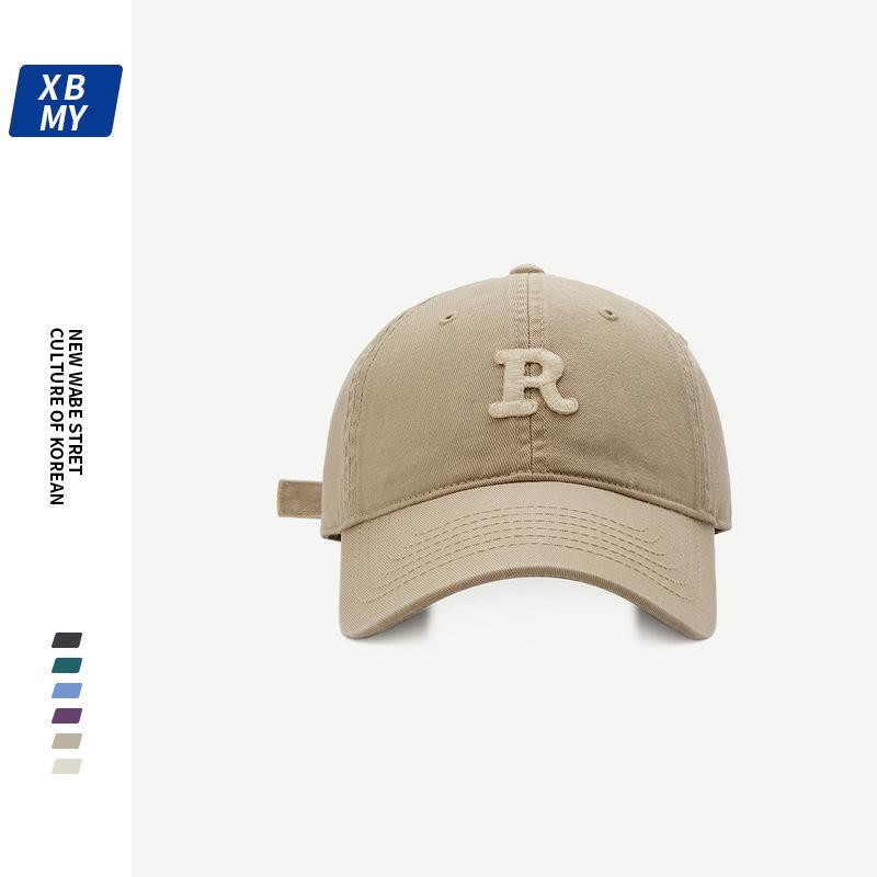 R Letter embroidered soft-top baseball cap for men, Korean style, niche design, suitable for large head sizes, makes the face look smaller, versatile