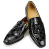 Fashion Luxury Genuine Leather Men Shoes Casual Patent Leather Fringe Elegant Office Business Loafers Designer Fashion Handmade Black