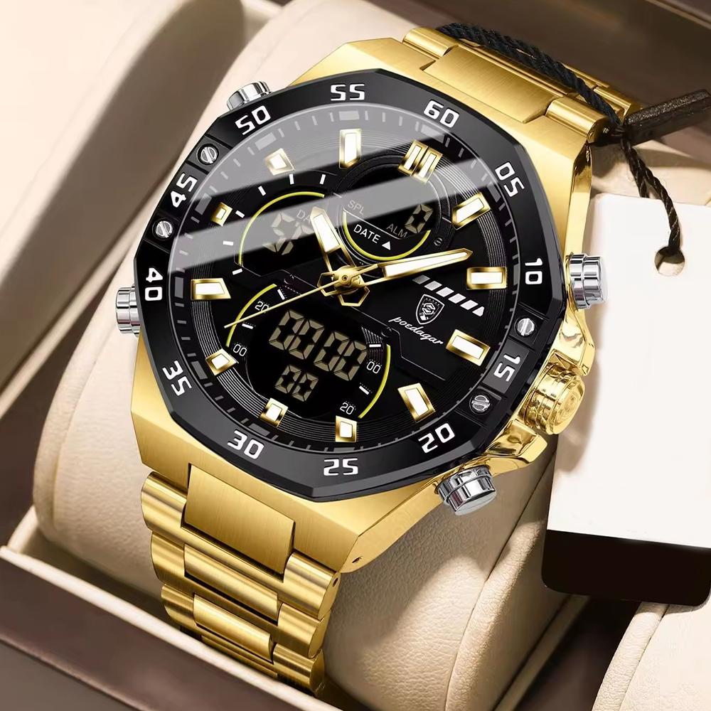 Мужские цифровые аналоговые часы - водонепроницаемый светодиодный ночник, модные наручные часы для отдыха на открытом воздухе для повседневного и активного отдыха