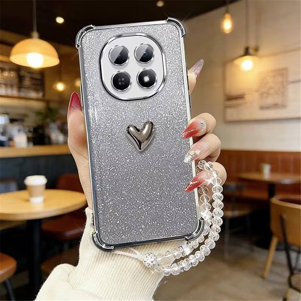 3D Хрустальная Цепочка в Форме Сердца Чехол для Телефона Для iPhone 17 Air 16E 17 16 15 14 13 12 11 Pro Max Блестящий Ударопрочный Мягкий Силиконовый Чехол