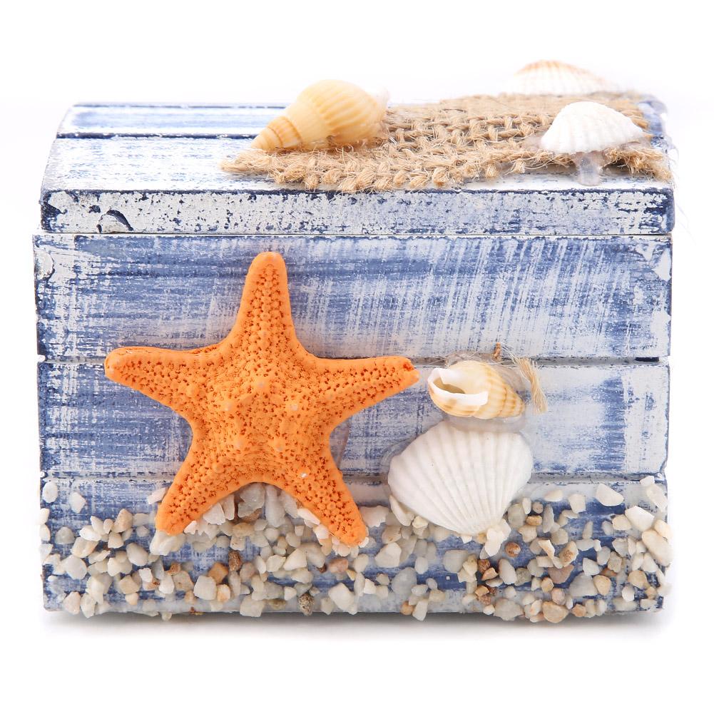 Mediterranean Style Wooden Jewelry Box Portable Small Storage Case(starfish)