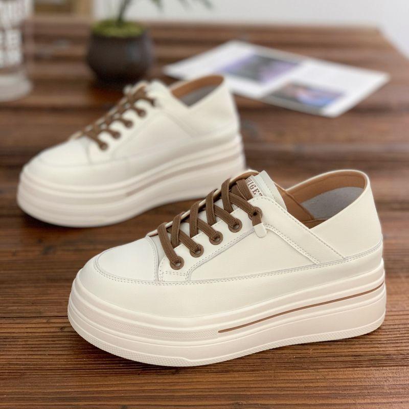 Женские белые туфли Весна Новые универсальные увеличивающие рост стельки 6 см толстая подошва Muffin Двусторонние кроссовки Кроссовки