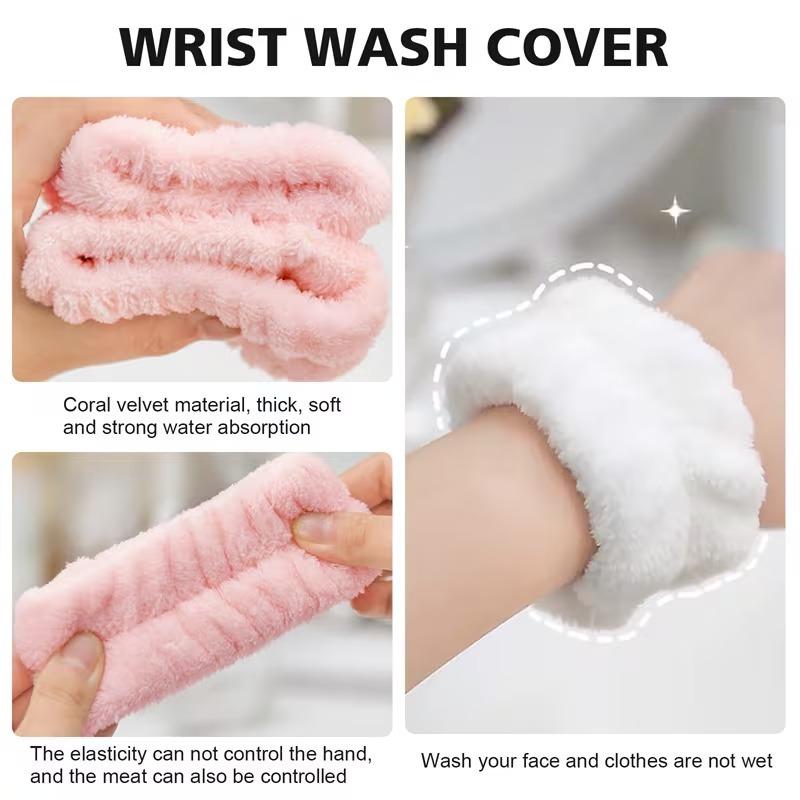 1/2Pairs Women Waterproof Face Wash Set Soft Wristband and Headband for Facial Cleaning Absorbent Microfiber Towel Wristband