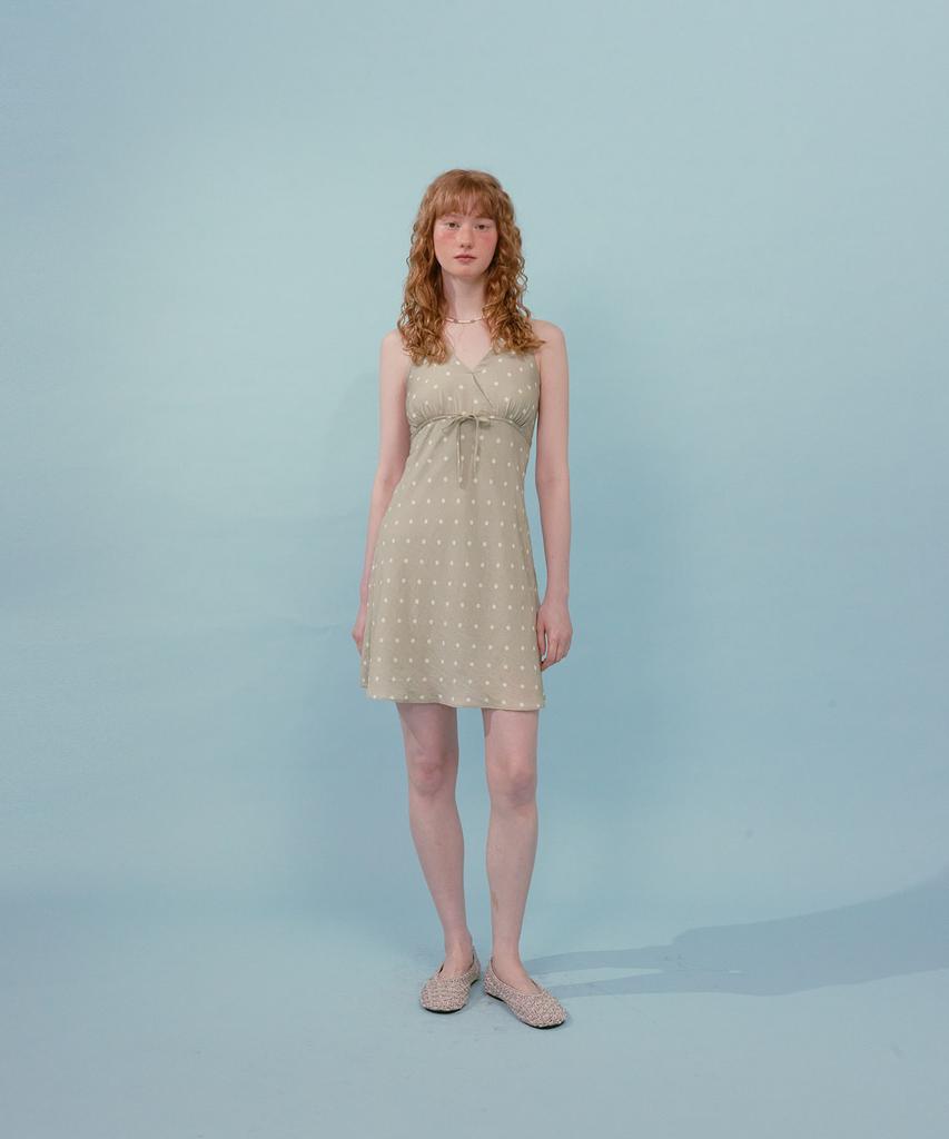 Lulu Seoul Dot Halter Dress (Light Khaki)
