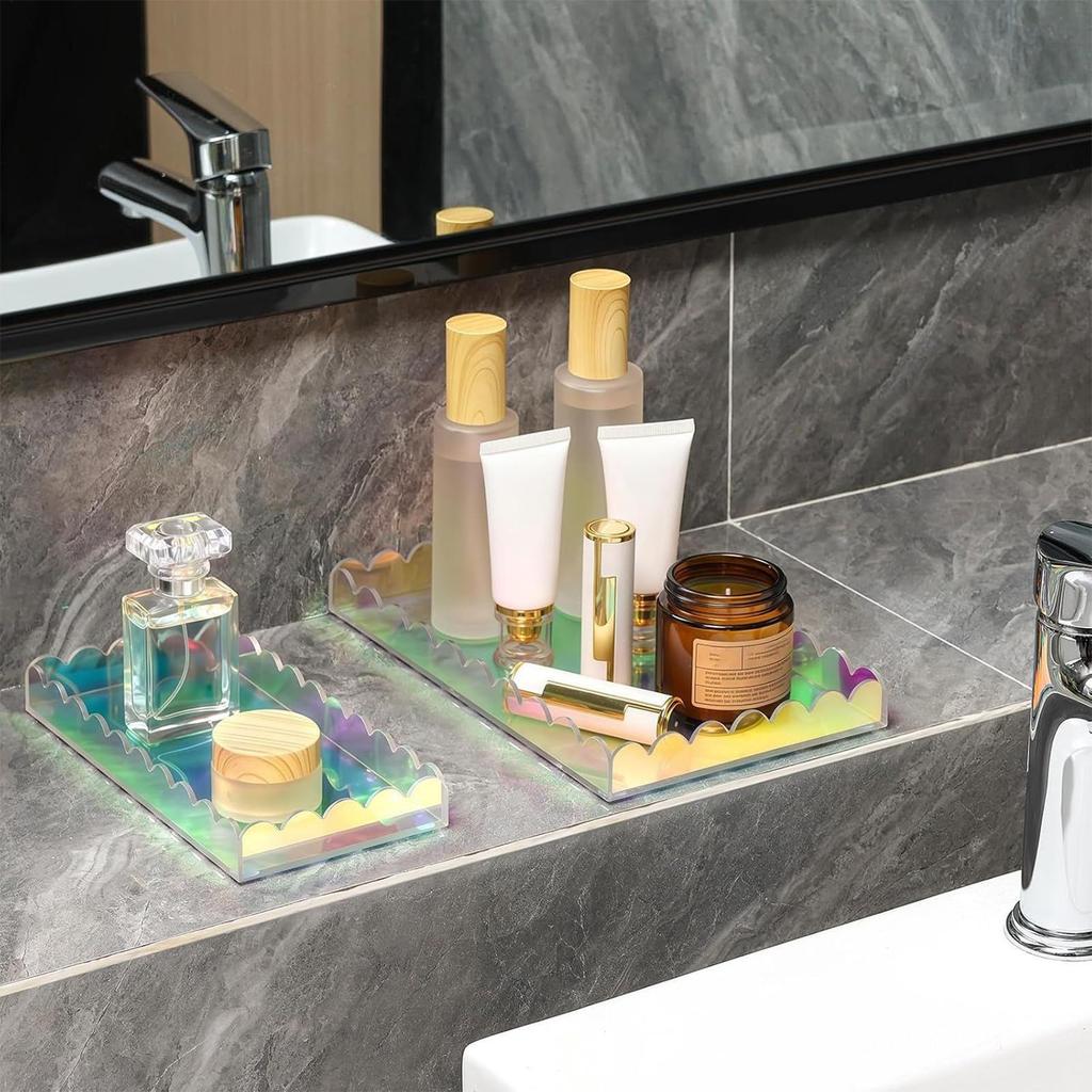 Acrylic Tray 2-Piece Colorful Scalloped Vanity Tray Coffee Table Decor For Kitchen Vanity Nightstand Counter Home Decor Soap